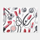 Nurse Glam - Stethoscoop & Lipstick Pattern Inpakpapier Vel (Voorkant 2)