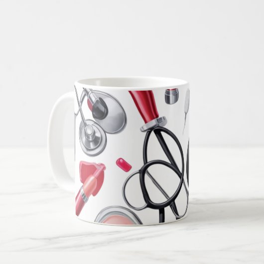 Nurse Glam - Stethoscoop & Lipstick Pattern Koffiemok (Voorkant links)