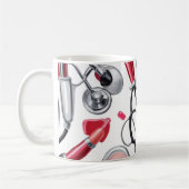 Nurse Glam - Stethoscoop & Lipstick Pattern Koffiemok (Links)