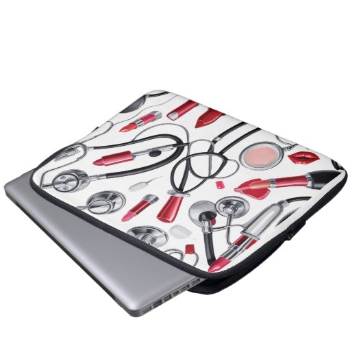 Nurse Glam - Stethoscoop & Lipstick Pattern Laptop Sleeve (Voorkant onderkant)