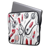 Nurse Glam - Stethoscoop & Lipstick Pattern Laptop Sleeve (Voorkant Links)
