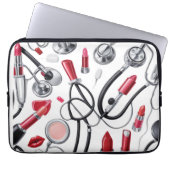 Nurse Glam - Stethoscoop & Lipstick Pattern Laptop Sleeve (Voorkant)