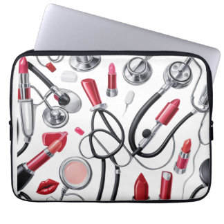 Nurse Glam - Stethoscoop & Lipstick Pattern Laptop Sleeve