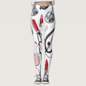Nurse Glam - Stethoscoop & Lipstick Pattern Leggings (Voorkant)