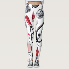 Nurse Glam - Stethoscoop & Lipstick Pattern Leggings