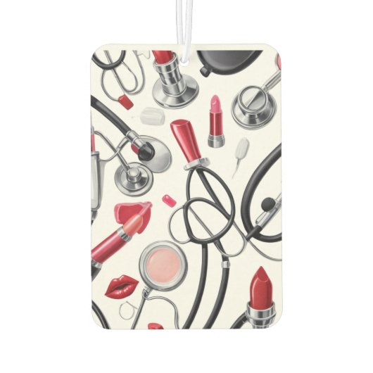 Nurse Glam - Stethoscoop & Lipstick Pattern Luchtverfrisser (Achterkant)