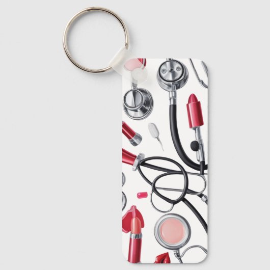 Nurse Glam - Stethoscoop & Lipstick Pattern Sleutelhanger (Voorkant)