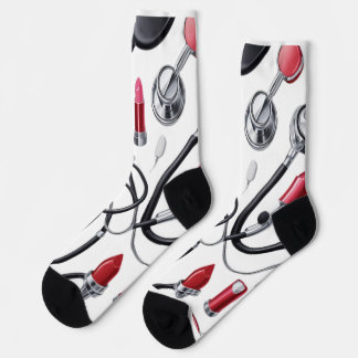 Nurse Glam - Stethoscoop & Lipstick Pattern Sokken