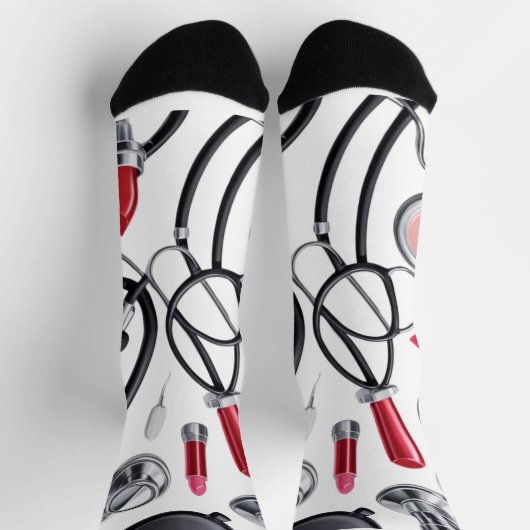Nurse Glam - Stethoscoop & Lipstick Pattern Sokken (Top)