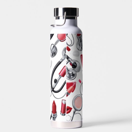 Nurse Glam - Stethoscoop & Lipstick Pattern Waterfles (Rechts)