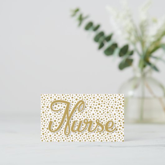 Nurse Gold Stippen - Gold White Faux Glitter Visitekaartje (Staand voorkant)