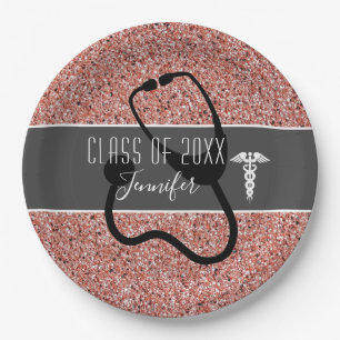 Nurse Graduation Party Caduceus Roos Gold Glitter Papieren Bordje