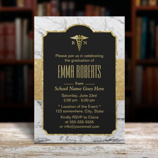 Nurse Graduation Party Elegant White Marble Kaart