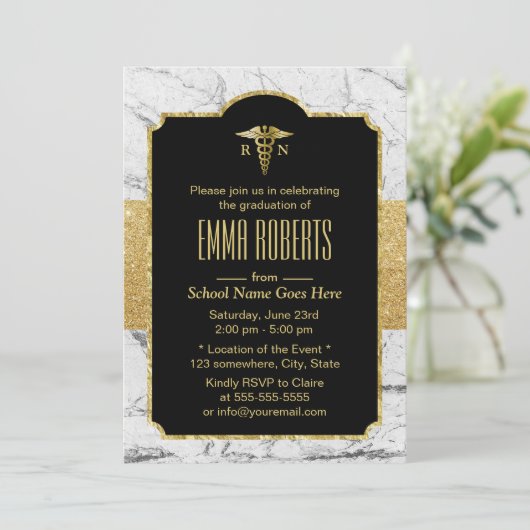 Nurse Graduation Party Elegant White Marble Kaart (Staand voorkant)