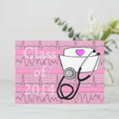 Nurse Graduation Party Invitations EKG Paper Kaart (Staand voorkant)