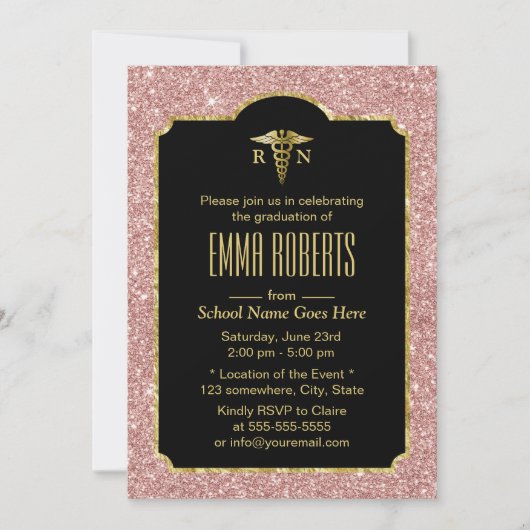 Nurse Graduation Party Modern Roos Gold Glitter Kaart (Voorkant)