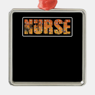 Nurse Halloween Gift With Pumpkin Spider Witch Hat Metalen Ornament