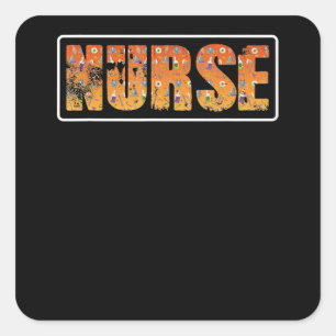 Nurse Halloween Gift With Pumpkin Spider Witch Hat Vierkante Sticker