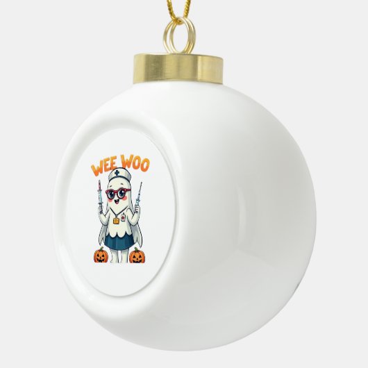 Nurse Halloween ready Classic T-Shirt Keramische Bal Ornament (Rechts)
