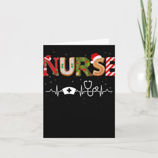 Nurse Hat Heartbeat Xmas Santa Claus Snow Christma Kaart (Voorkant)