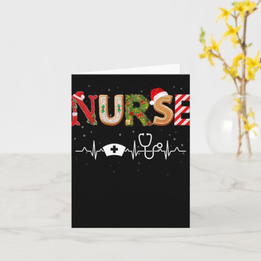 Nurse Hat Heartbeat Xmas Santa Claus Snow Christma Kaart (Gele Bloem)
