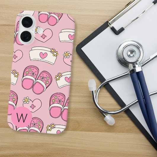 Nurse Hearts, Hats and Clogs Monogram Case-Mate iPhone Case
