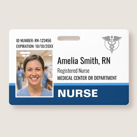 Nurse ID Badge Photo Logo Modern Blue RN Template