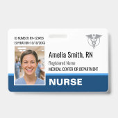 Nurse ID Badge Photo Logo Modern Blue RN Template (Voorzijde)