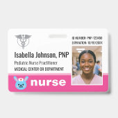 Nurse ID Badge Photo Logo Rabbit Pink Pediatric (Voorzijde)