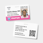 Nurse ID Badge Photo Logo Rabbit Pink Pediatric (Voor- en achterkant)