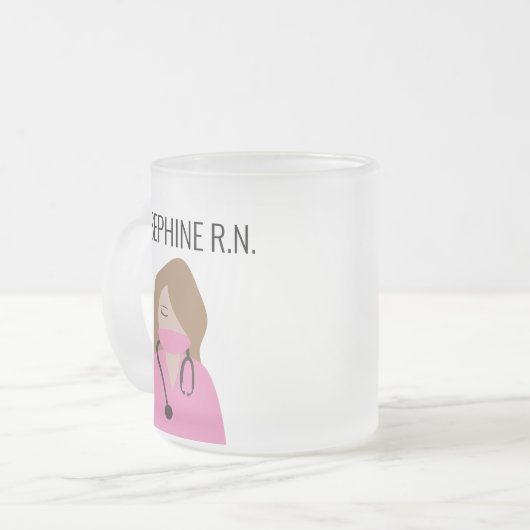 Nurse Illustration Roze scrubs Dank u Matglas Koffiemok (Voorkant links)