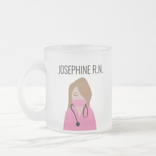 Nurse Illustration Roze scrubs Dank u Matglas Koffiemok (Links)