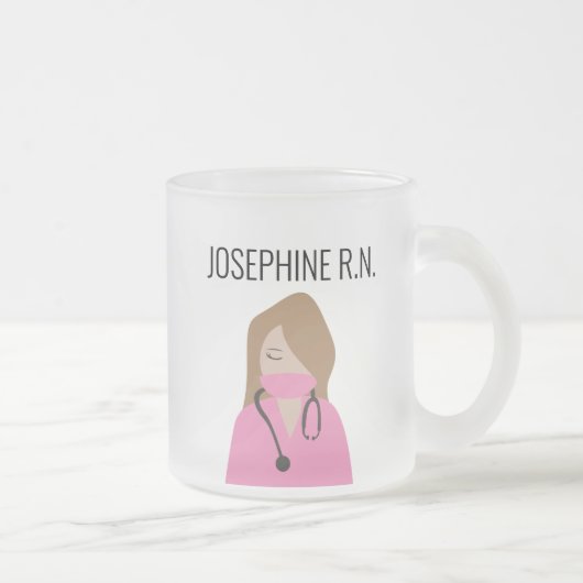 Nurse Illustration Roze scrubs Dank u Matglas Koffiemok (Rechts)