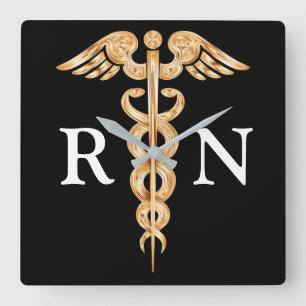 Nurse kaduceus Black and Gold Wall klok