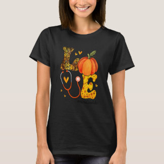 Nurse Leopard Pumpkin Thanksgiving Love Home Care  T-shirt