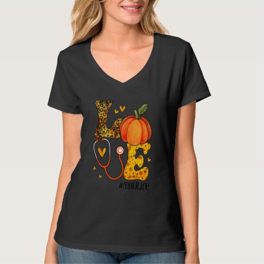 Nurse Leopard Pumpkin Thanksgiving Love MBU Nurse  T-shirt (Voorkant)