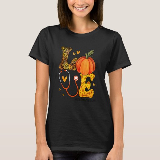 Nurse Leopard Pumpkin Thanksgiving Love Oncology N T-shirt (Voorkant)