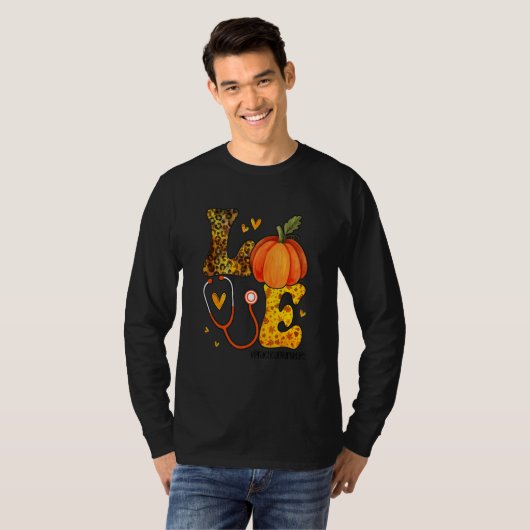 Nurse Leopard Pumpkin Thanksgiving Love Practical  T-shirt (Voorkant volledig)