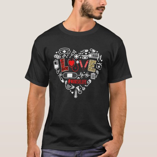 Nurse Leopard Red Heart Love Valentijnsdag Nursin T-shirt (Voorkant)