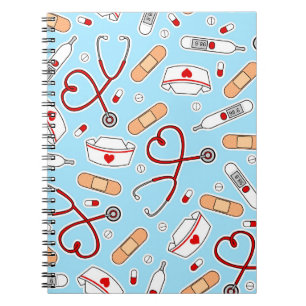 Nurse liefde Afdrukken Blauwe achtergrond Notitieboek
