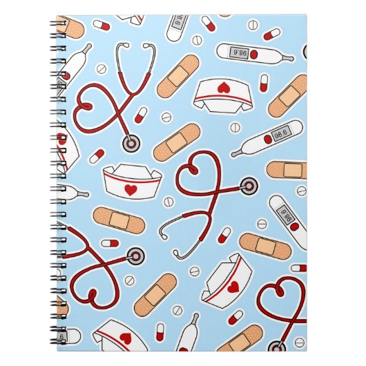Nurse liefde Afdrukken Blauwe achtergrond Notitieboek (Voorkant)