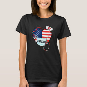 Nurse Life American Heart Flag Mask Stethosco T-shirt