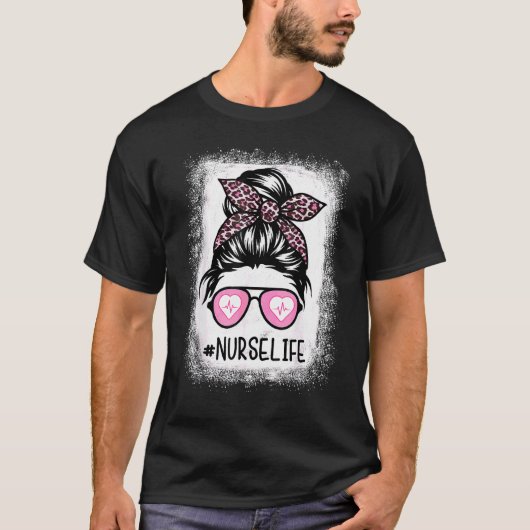 Nurse Life Bleaching roze luipaard Messine Bun Nur T-shirt (Voorkant)