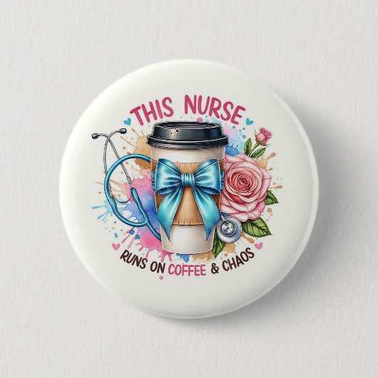 Nurse Life Coffee & chaos pin Ronde Button 5,7 Cm (Voorkant)