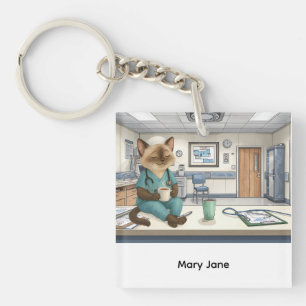 Nurse Life Coffee First voor kattenliefhebbers Sleutelhanger