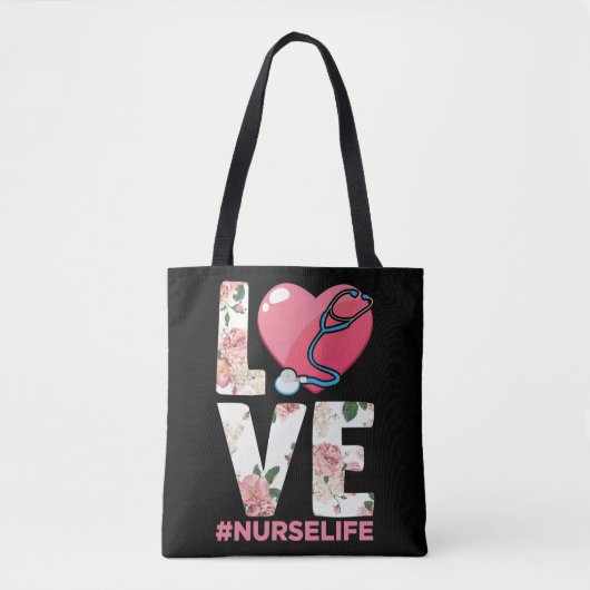 Nurse Life Flower Paramedic Stethoscope Heart Tote Bag (Voorkant)