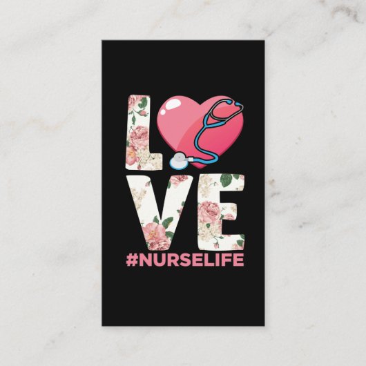 Nurse Life Flower Paramedic Stethoscope Heart Visitekaartje (Voorkant)