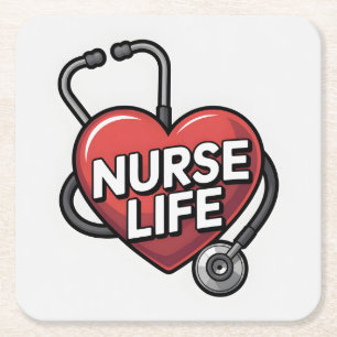 "Nurse Life" Grafisch ontwerp met hart Kartonnen Onderzetters