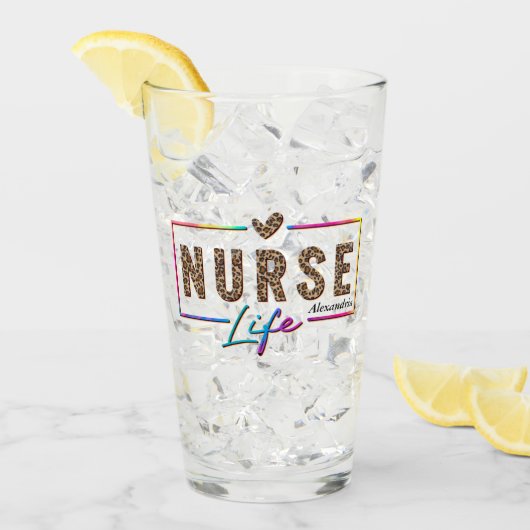 "Nurse Life" in elegante regenboogkleuren Glas (Voorkant ijs)