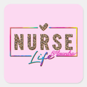 "Nurse Life" in elegante regenboogkleuren Vierkante Sticker